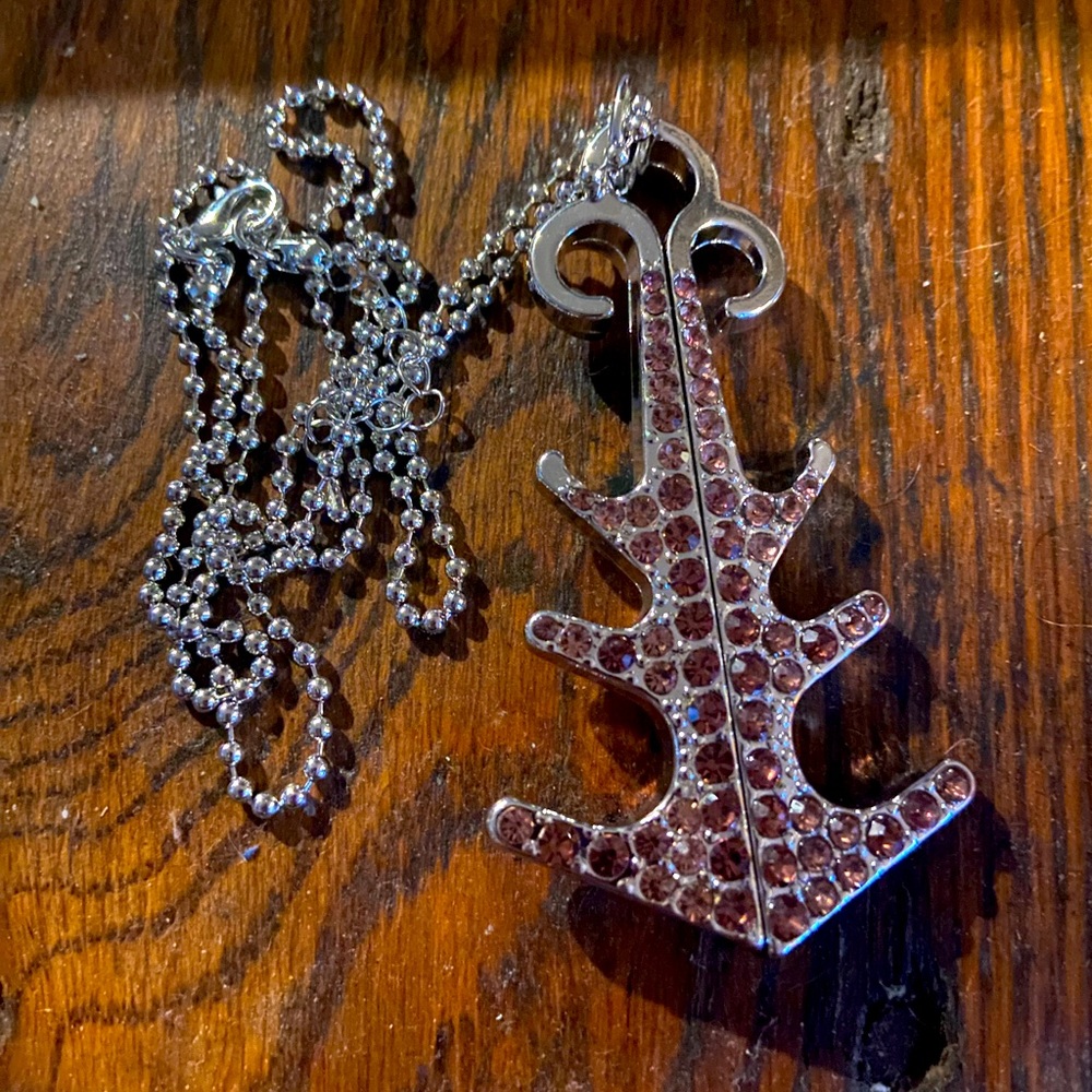 Anchor’s Away - Metal Pendant with Purple Crystal